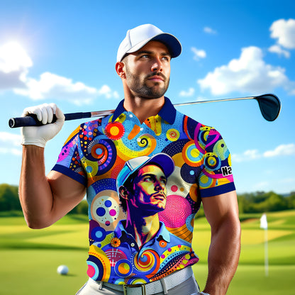 HomyGifts Custom Face Polo Shirt – Personalized Abstract Geometric Art Photo Shirt, Unique Gift for Him & Her