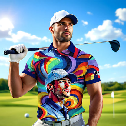 Personalized Mosaic Portrait Polo — Custom Face Mosaic Art Style Shirt Style 9