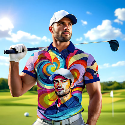 Personalized Mosaic Portrait Polo — Custom Face Mosaic Art Style Shirt Style 12