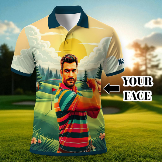 Custom Vintage Americana Golf Polo with Your Face - Retro Personalized Gift for Men Style 10