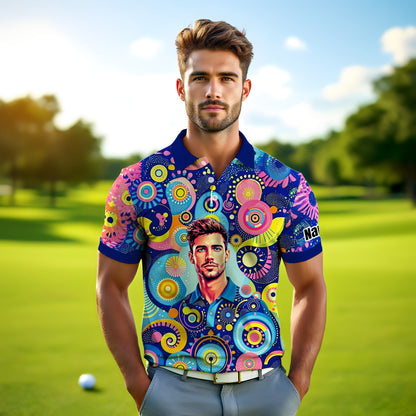 HomyGifts Custom Face Polo Shirt – Personalized Abstract Geometric Art Photo Shirt, Unique Gift for Him & Her