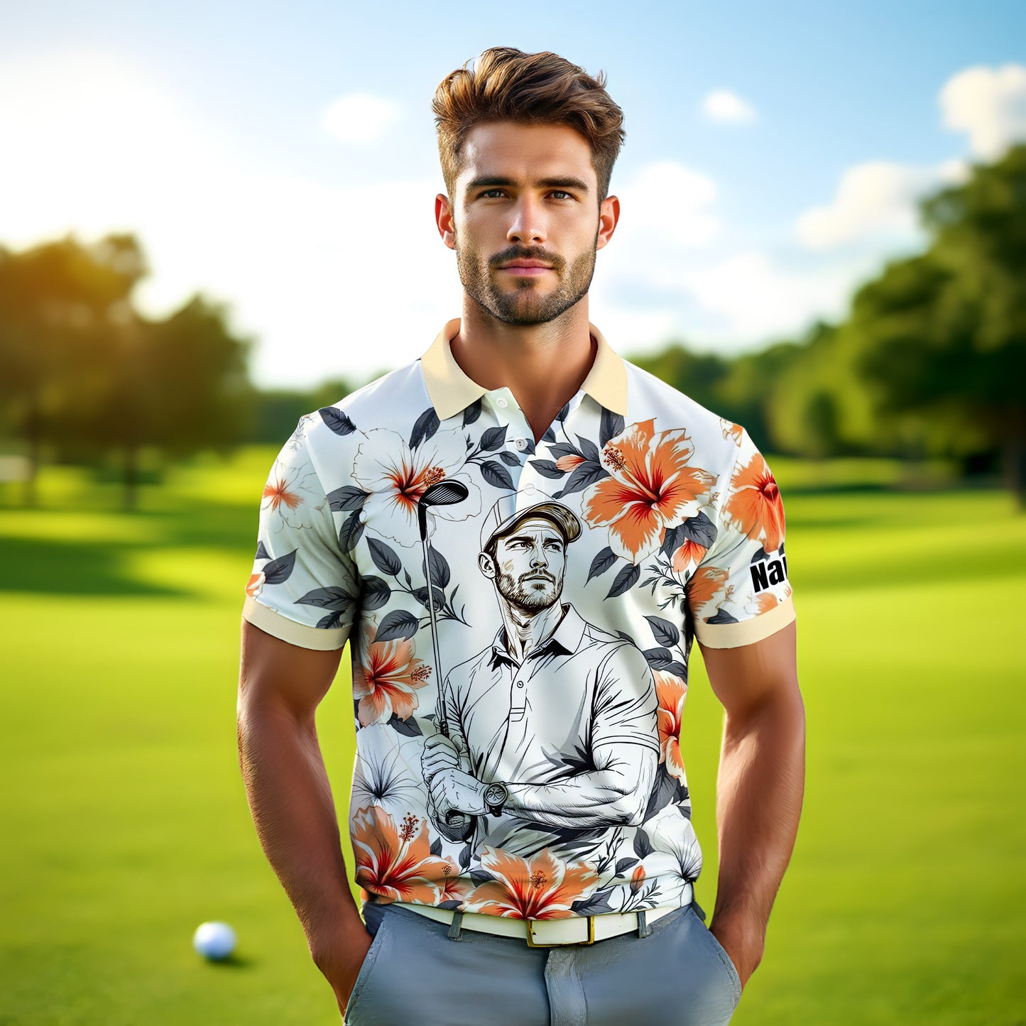 Custom Face Tropical Floral Polo Shirt – Personalized Summer Shirt, Fun Beach Vacation Gift, Unique Tropical Party Outfit Style 6