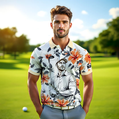 Custom Face Tropical Floral Polo Shirt – Personalized Summer Shirt, Fun Beach Vacation Gift, Unique Tropical Party Outfit Style 6
