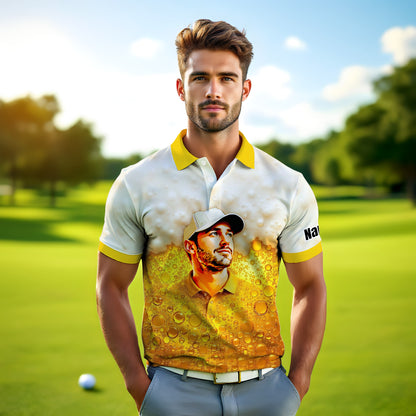 HomyGifts Men's Customized Face Artistic Golf Polo Shirt, Beer pattern Design, Special Gift for Beer & Golf Lovers, Summer Party Outfit, Unique Gift for Men Style 6
