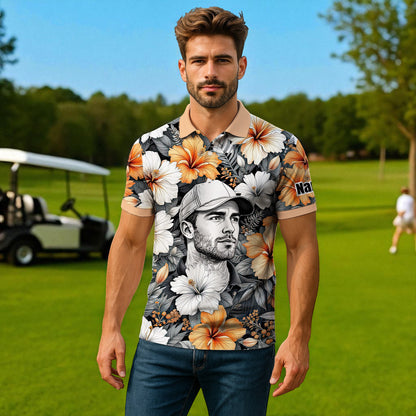 Custom Face Tropical Floral Polo Shirt – Personalized Summer Shirt, Fun Beach Vacation Gift, Unique Tropical Party Outfit Style 2