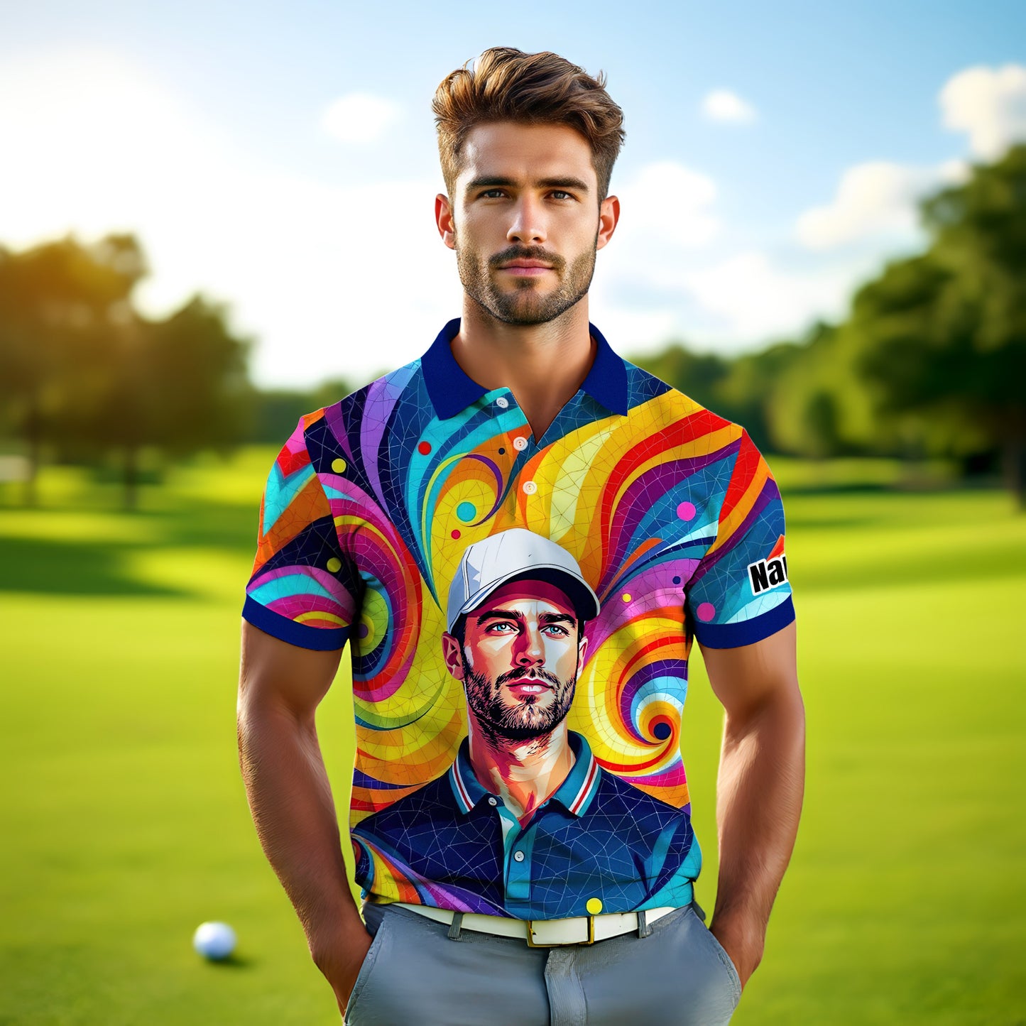 Personalized Mosaic Portrait Polo — Custom Face Mosaic Art Style Shirt Style 18