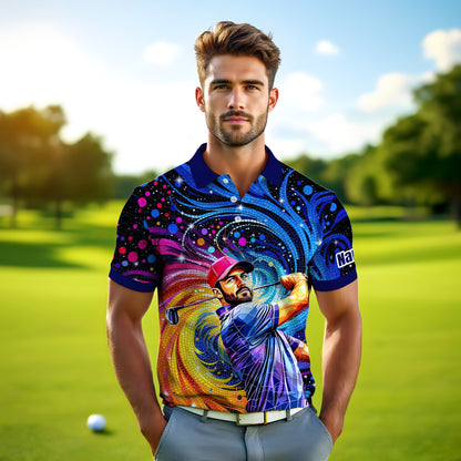 HomyGifts Men's Customized Face Artistic Golf Polo Shirt, Mosaic Art Style, Unique Personalized Golf Polo For Men