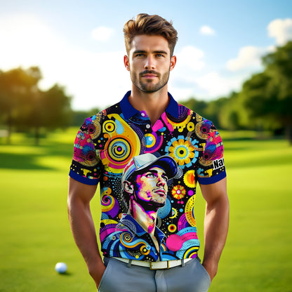 HomyGifts Custom Face Polo Shirt – Personalized Abstract Geometric Art Photo Shirt, Unique Gift for Him & Her