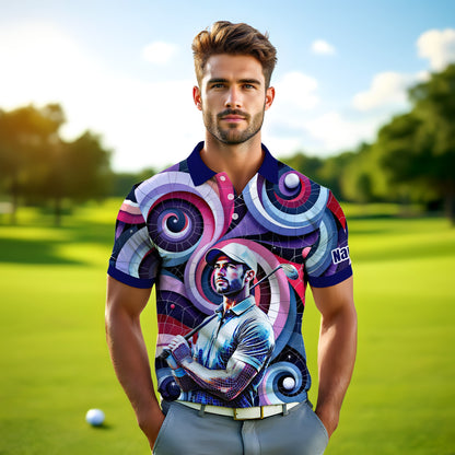 HomyGifts Men's Customized Face Artistic Golf Polo Shirt, Mosaic Art Style, Unique Personalized Golf Polo For Men Style 8