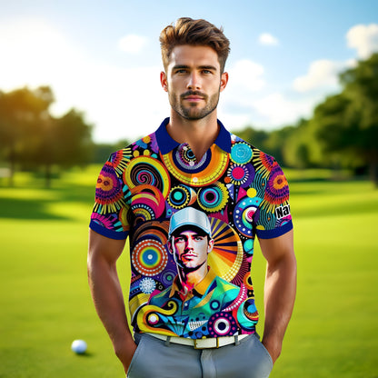 HomyGifts Custom Face Polo Shirt – Personalized Abstract Geometric Art Photo Shirt, Unique Gift for Him & Her