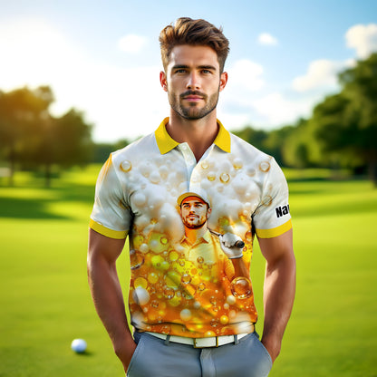 HomyGifts Men's Customized Face Artistic Golf Polo Shirt, Beer pattern Design, Special Gift for Beer & Golf Lovers, Summer Party Outfit, Unique Gift for Men Style 8