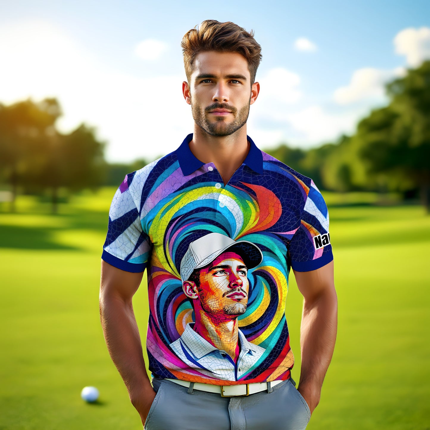 Personalized Mosaic Portrait Polo — Custom Face Mosaic Art Style Shirt Style 7