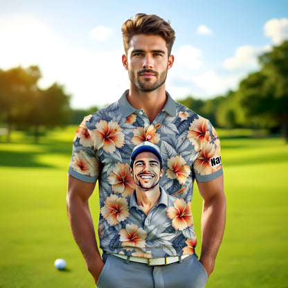 Custom Face Tropical Floral Polo Shirt – Personalized Summer Shirt, Fun Beach Vacation Gift, Unique Tropical Party Outfit Style 7