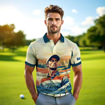 Custom Vintage Americana Golf Polo with Your Face - Retro Personalized Gift for Men Style 1