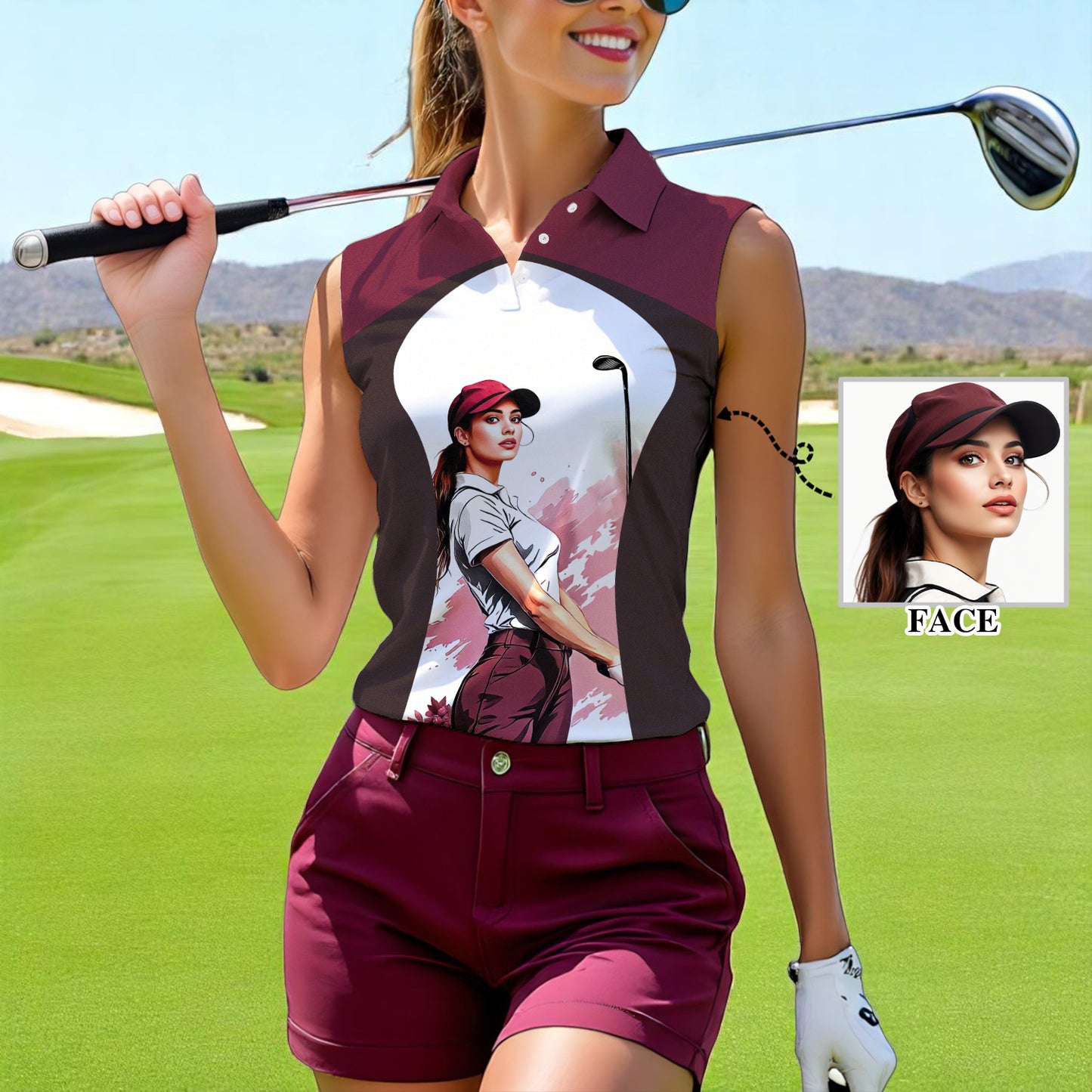 Golf & Wine Kind of Women's Custom Sleeveless Golf Polo Shirt - Stylish Golf Apparel for Women Style 9