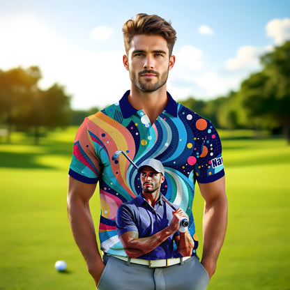 HomyGifts Men's Customized Face Artistic Golf Polo Shirt, Mosaic Art Style, Unique Personalized Golf Polo For Men Style 16