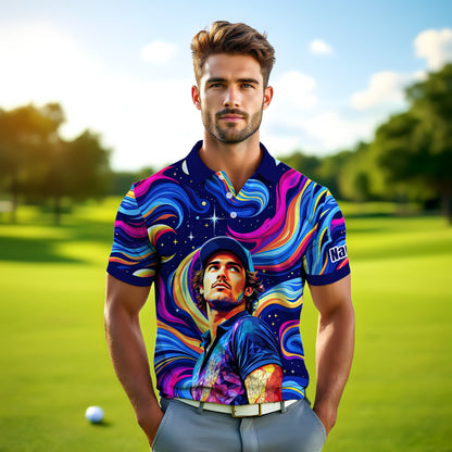 HomyGifts Men's Customized Face Artistic Golf Polo Shirt, Mosaic Art Style, Unique Personalized Golf Polo For Men Style 1