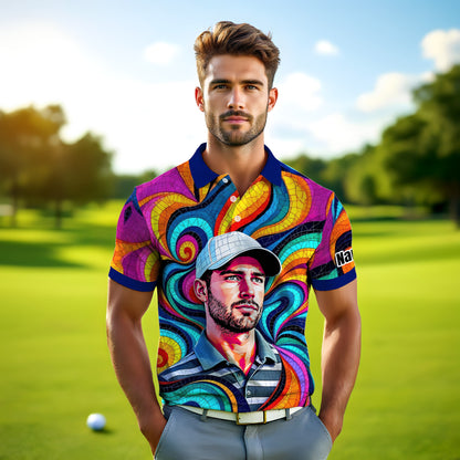 Personalized Mosaic Portrait Polo — Custom Face Mosaic Art Style Shirt Style 3
