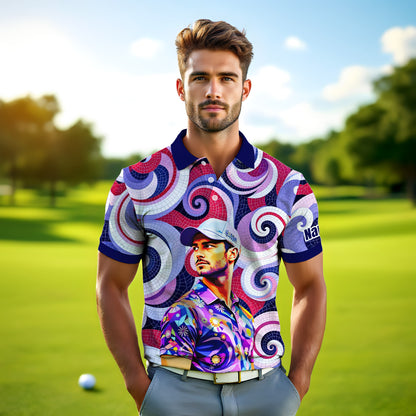 HomyGifts Men's Customized Face Artistic Golf Polo Shirt, Mosaic Art Style, Unique Personalized Golf Polo For Men Style 5