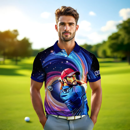 HomyGifts Men's Customized Face Artistic Golf Polo Shirt, Mosaic Art Style, Unique Personalized Golf Polo For Men Style 21