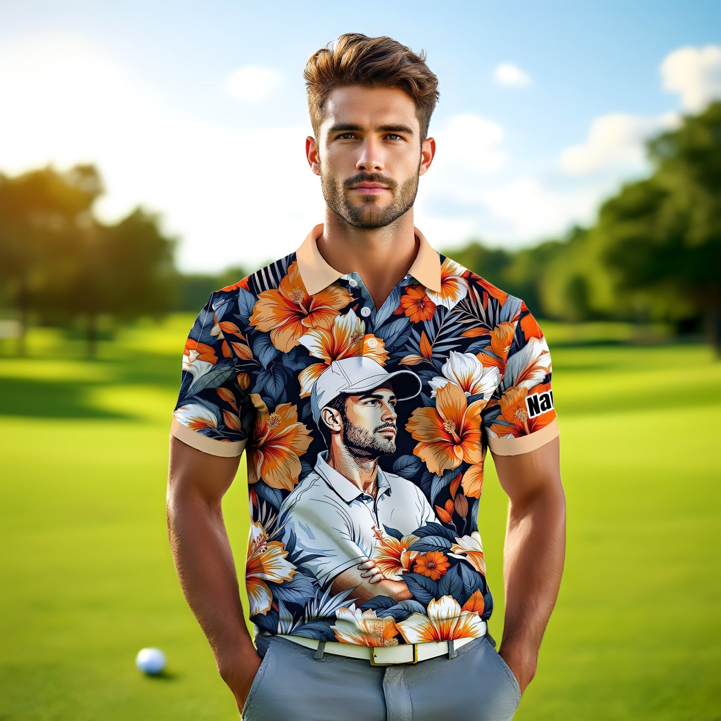Custom Face Tropical Floral Polo Shirt – Personalized Summer Shirt, Fun Beach Vacation Gift, Unique Tropical Party Outfit Style 3