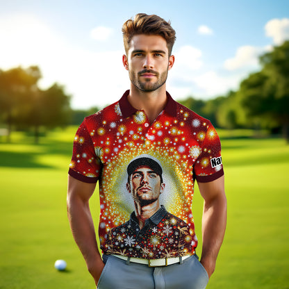 Custom Face Golf Polo Shirt – Personalized Christmas Golf Shirt for Him, Unique Holiday Gift for Golfer, Snowflake Design Golf Apparel Style 15