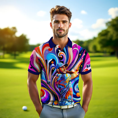 HomyGifts Men's Customized Face Artistic Golf Polo Shirt, Mosaic Art Style, Unique Personalized Golf Polo For Men Style 14