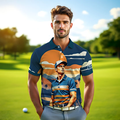 Custom Vintage Americana Golf Polo with Your Face - Retro Personalized Gift for Men Style 3
