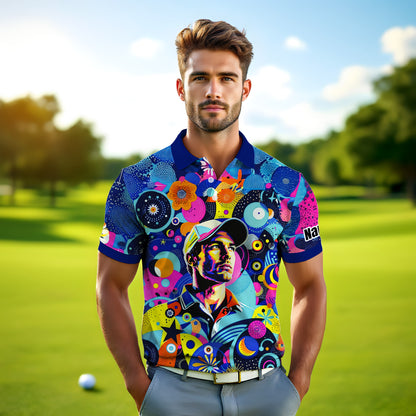 HomyGifts Custom Face Polo Shirt – Personalized Abstract Geometric Art Photo Shirt, Unique Gift for Him & Her