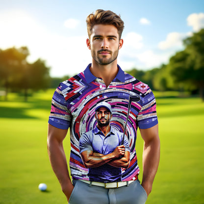 Men's Custom Face Artistic Golf Polo Shirt, Mosaic Art Style, Unique Personalized Golf Polo For Men Style 8