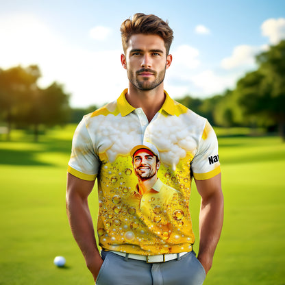 HomyGifts Men's Customized Face Artistic Golf Polo Shirt, Beer pattern Design, Special Gift for Beer & Golf Lovers, Summer Party Outfit, Unique Gift for Men Style 4