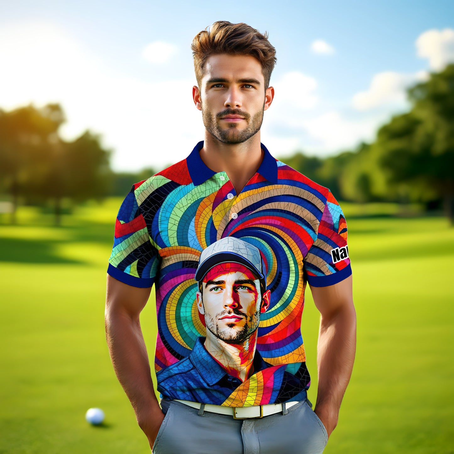 Personalized Mosaic Portrait Polo — Custom Face Mosaic Art Style Shirt Style 13