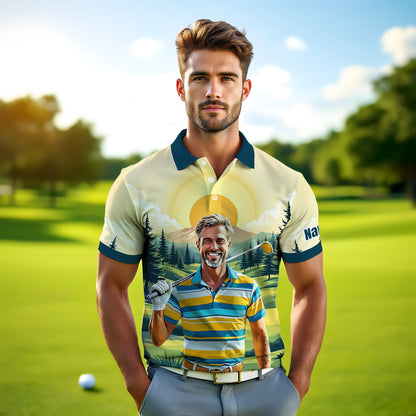 Custom Vintage Americana Golf Polo with Your Face - Retro Personalized Gift for Men Style 12