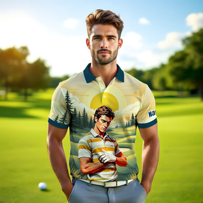 Custom Vintage Americana Golf Polo with Your Face - Retro Personalized Gift for Men Style 9
