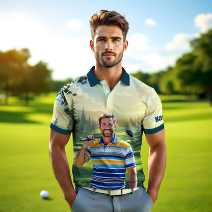 Custom Vintage Americana Golf Polo with Your Face - Retro Personalized Gift for Men Style 11
