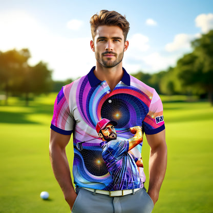 HomyGifts Men's Customized Face Artistic Golf Polo Shirt, Mosaic Art Style, Unique Personalized Golf Polo For Men