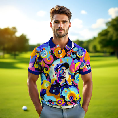 HomyGifts Custom Face Polo Shirt – Personalized Abstract Geometric Art Photo Shirt, Unique Gift for Him & Her