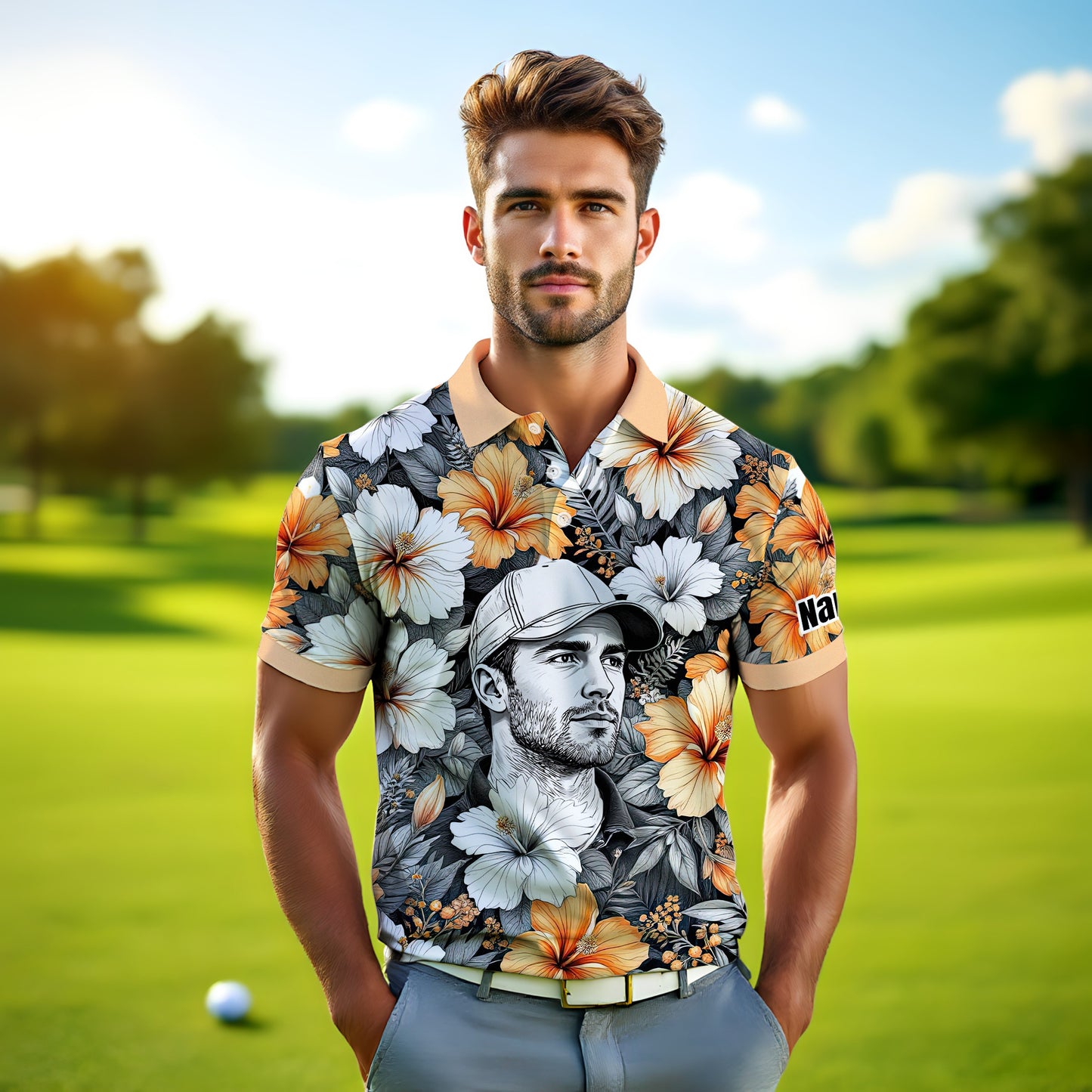 Custom Face Tropical Floral Polo Shirt – Personalized Summer Shirt, Fun Beach Vacation Gift, Unique Tropical Party Outfit Style 2