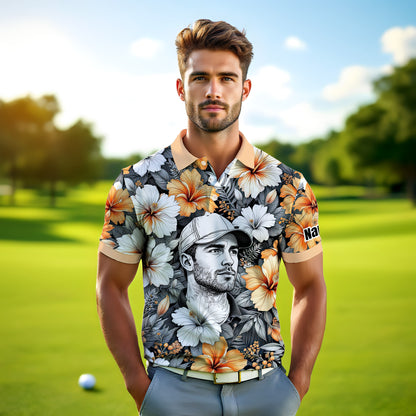 Custom Face Tropical Floral Polo Shirt – Personalized Summer Shirt, Fun Beach Vacation Gift, Unique Tropical Party Outfit Style 2