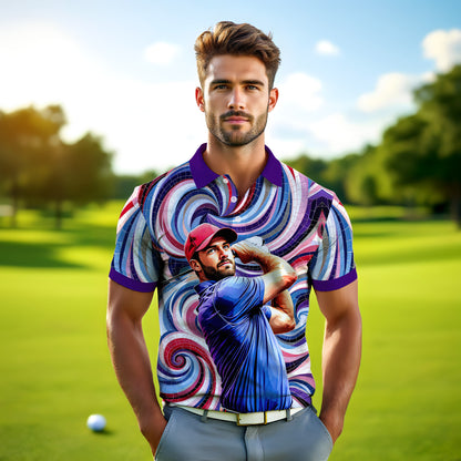 HomyGifts Men's Customized Face Artistic Golf Polo Shirt, Mosaic Art Style, Unique Personalized Golf Polo For Men Style 2
