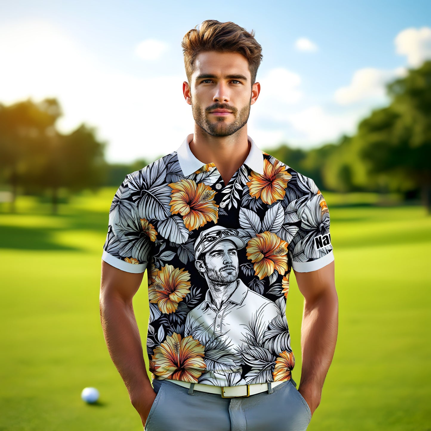 Custom Face Tropical Floral Polo Shirt – Personalized Summer Shirt, Fun Beach Vacation Gift, Unique Tropical Party Outfit Style 4