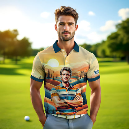 Custom Vintage Americana Golf Polo with Your Face - Retro Personalized Gift for Men Style 7
