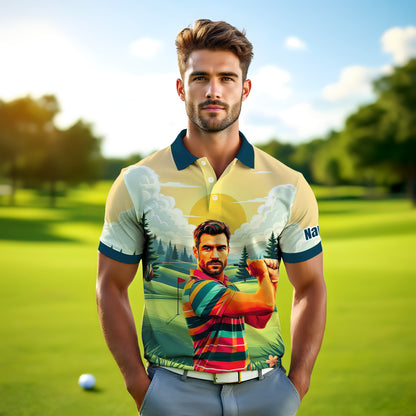 Custom Vintage Americana Golf Polo with Your Face - Retro Personalized Gift for Men Style 10