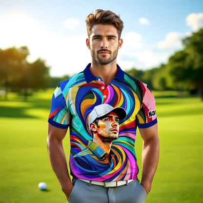 Personalized Mosaic Portrait Polo — Custom Face Mosaic Art Style Shirt Style 1