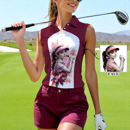 Golf & Wine Kind of Women's Custom Sleeveless Golf Polo Shirt - Stylish Golf Apparel for Women Style 2