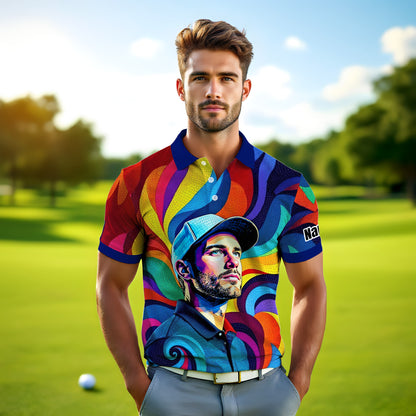 Personalized Mosaic Portrait Polo — Custom Face Mosaic Art Style Shirt Style 5