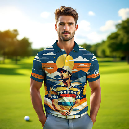 Custom Vintage Americana Golf Polo with Your Face - Retro Personalized Gift for Men Style 6
