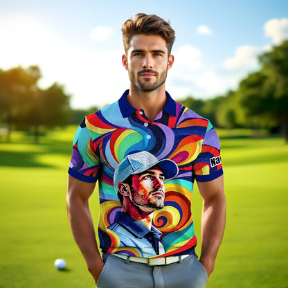 Personalized Mosaic Portrait Polo — Custom Face Mosaic Art Style Shirt Style 9