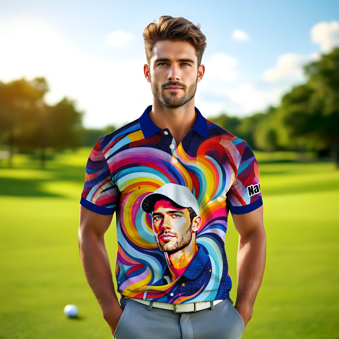 Personalized Mosaic Portrait Polo — Custom Face Mosaic Art Style Shirt Style 6