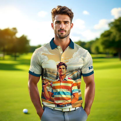 Custom Vintage Americana Golf Polo with Your Face - Retro Personalized Gift for Men Style 8